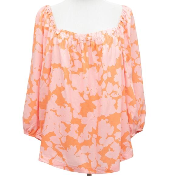 Sanctuary Pink Orange Floral Square Neck Peasant Top size 2X - Picture 1 of 11